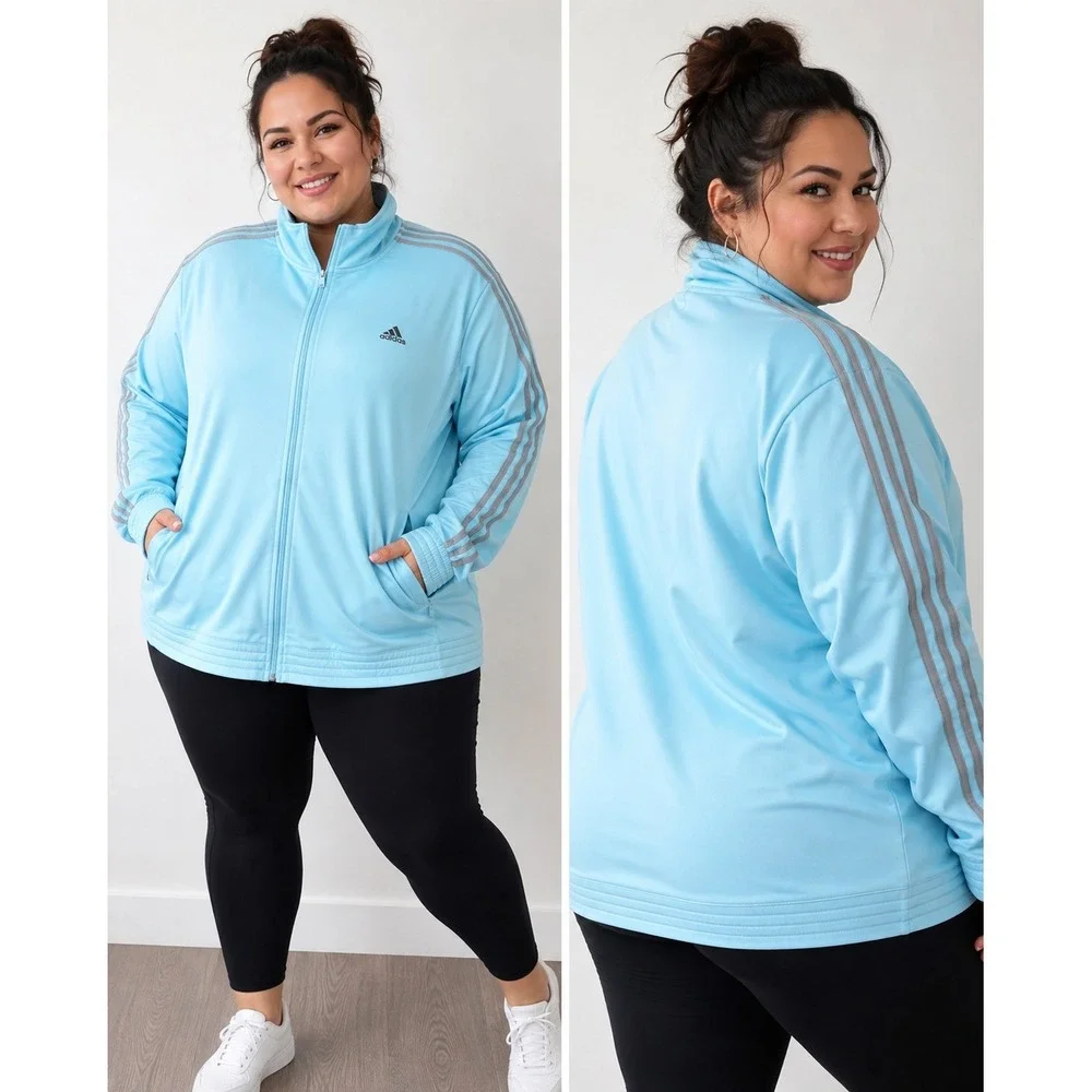 Adidas Women's Plus Size 3-Stripes Track Jacket Light Blue Gray 3XL NWT